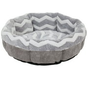 Petmate Round Shearling Bolster Dog Bed, 21'' For Small Dogs & Cats, Zig Zag Gray and White