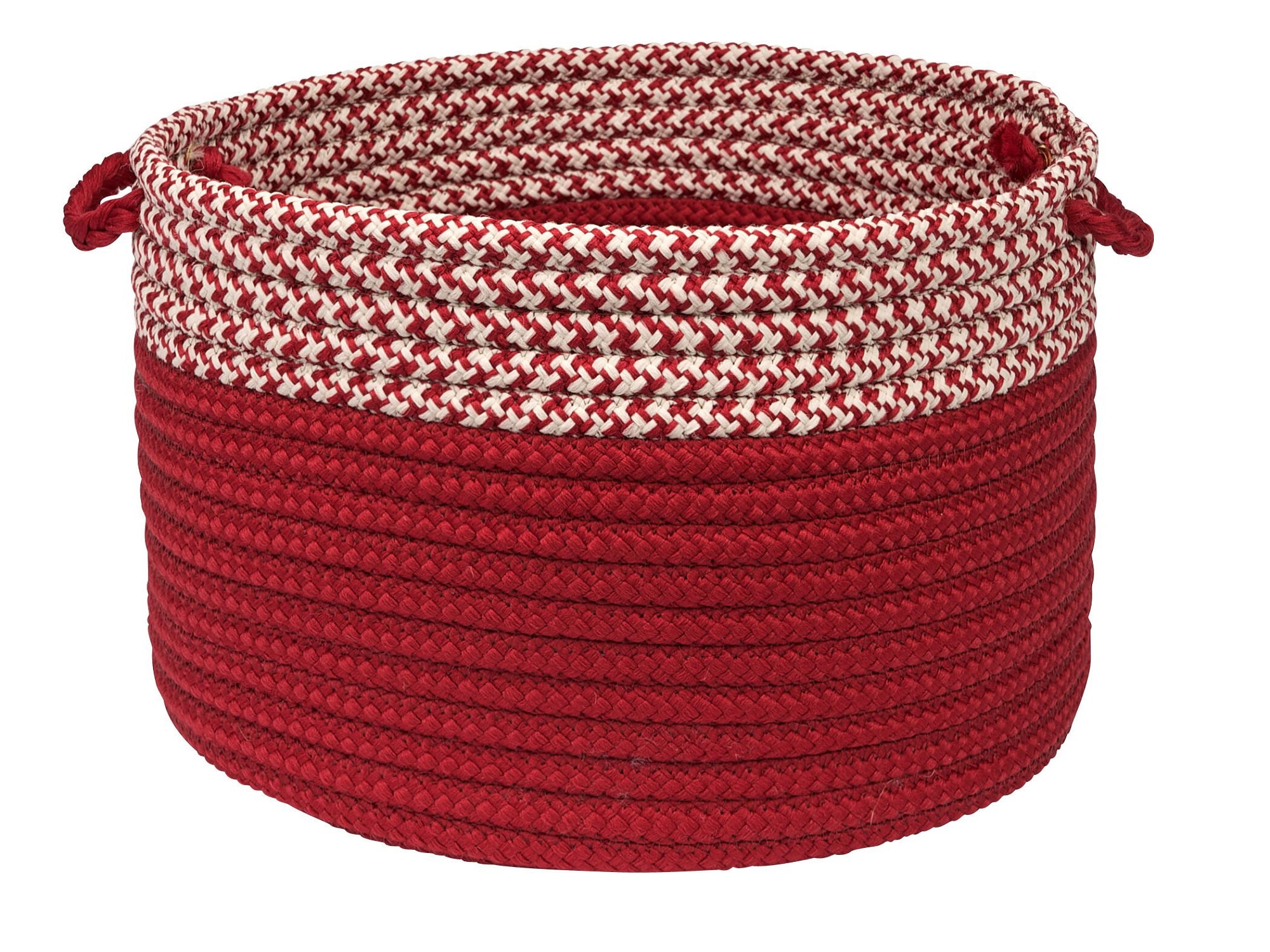 24" Maroon Red and White Round Handmade Braided Basket