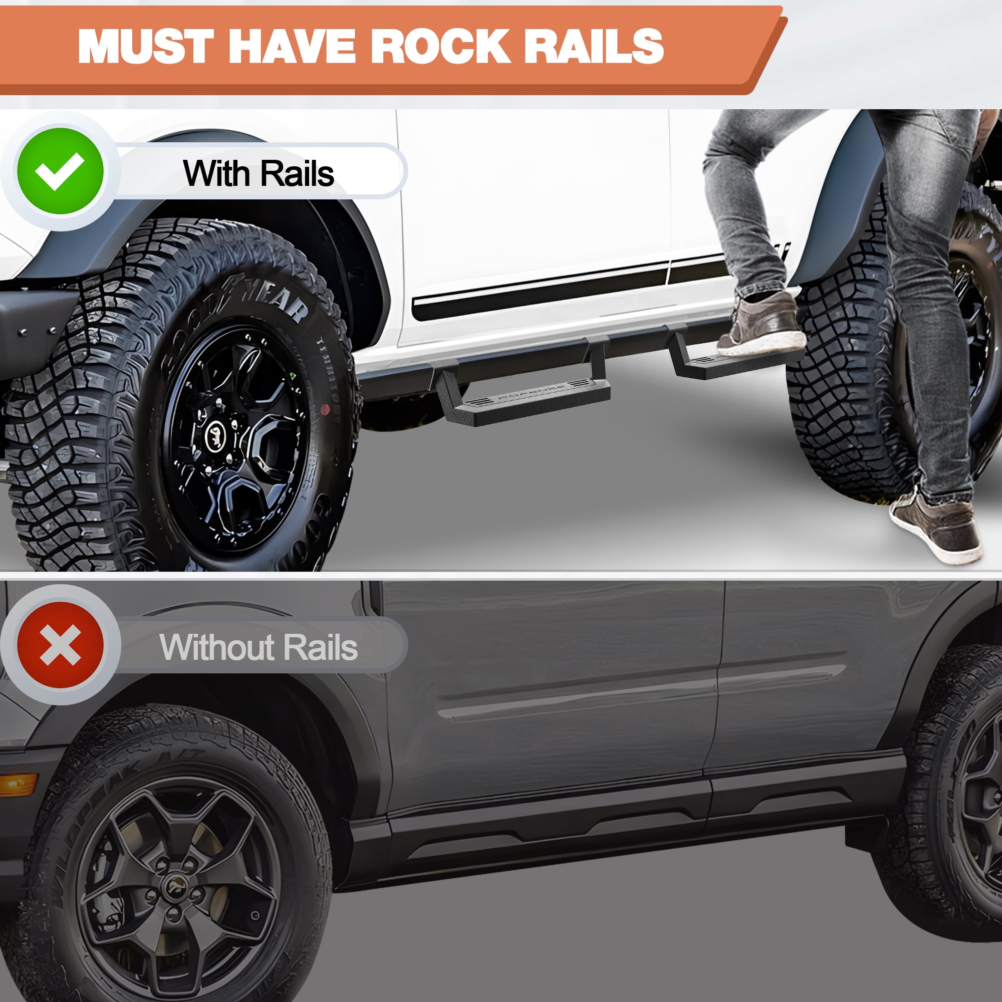 POFENZE Running Boards Side Steps for Ford Bronco 2021 2022 2023 2024 2025 Black Nerf Bars 4 Packs
