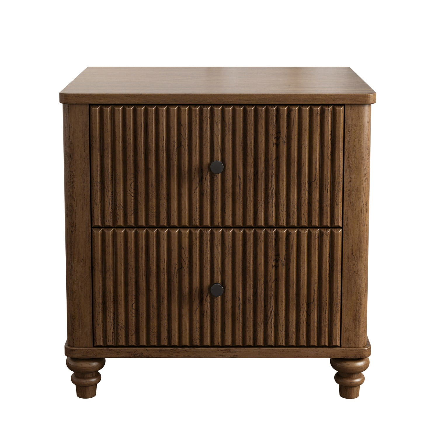 Hommoo Mid Century Modern Wooden Fluted Nightstand Set of 2, 21.65" Wide Bedside End Table Side Table with 3 Drawers and Metal Handle, for Bedroom, Living Room, Closet, Walnut