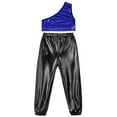 thumbnail image 3 of TiaoBug Kids Girls Metallic One Shoulder Crop Top with Jogger Pants Dance Outfits Sport Gymnastic Workout Activewear Royal Blue&Black 12, 3 of 4
