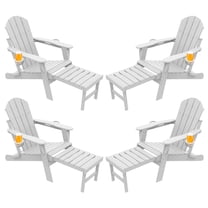 FODINGHILL Folding Adirondack Chair Set of 4 with Ottoman, Adjustable Backrest HDPE All-Weather Firepit Chair with Cup Holder, White