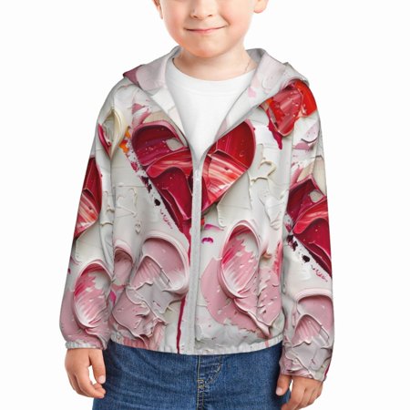 

Qekee Textured Heart Abstract Art Print UPF 50+ Kids Sun-Protective Hooded Long Sleeve Rash Guard for Fishing Water Beach Sports -2 Years