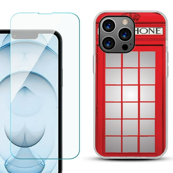 Slim-Fit Gel TPU Phone Case for iPhone 13 Pro Max, with Tempered Glass Screen Protector, by OneToughShield ® - Phone Booth Red