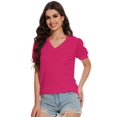 thumbnail image 2 of Womens Casual Cropped T Shirts V Neck Swiss Dot Puff Sleeve Crop Tops Summer Loose Basic Tees Tshirts, 2 of 6