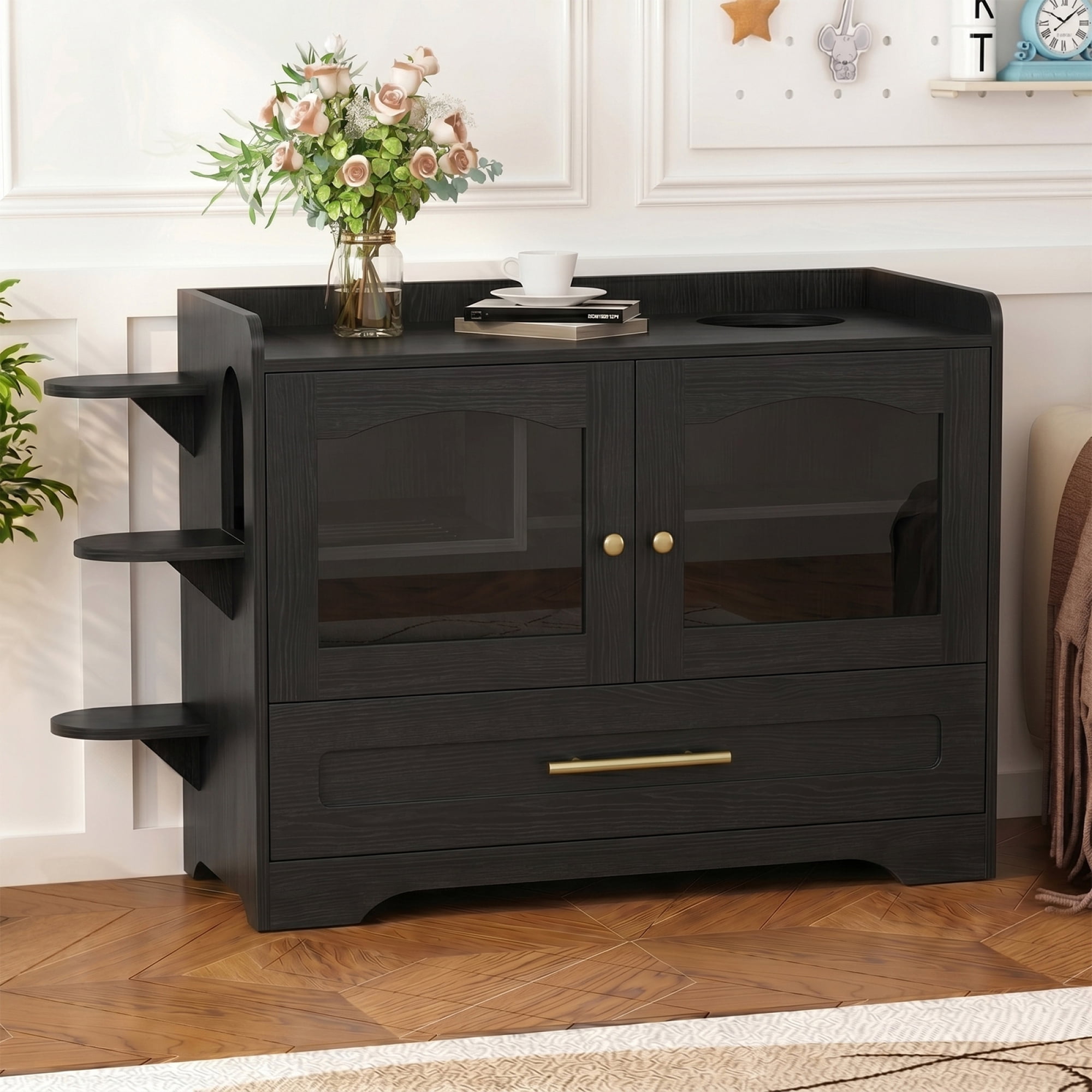 Cat Litter Box Enclosure Furniture Dog Proof Hidden Litter Box Cabinet with Acrylic Door Extra Long Runway and Drawer for Indoor Cats