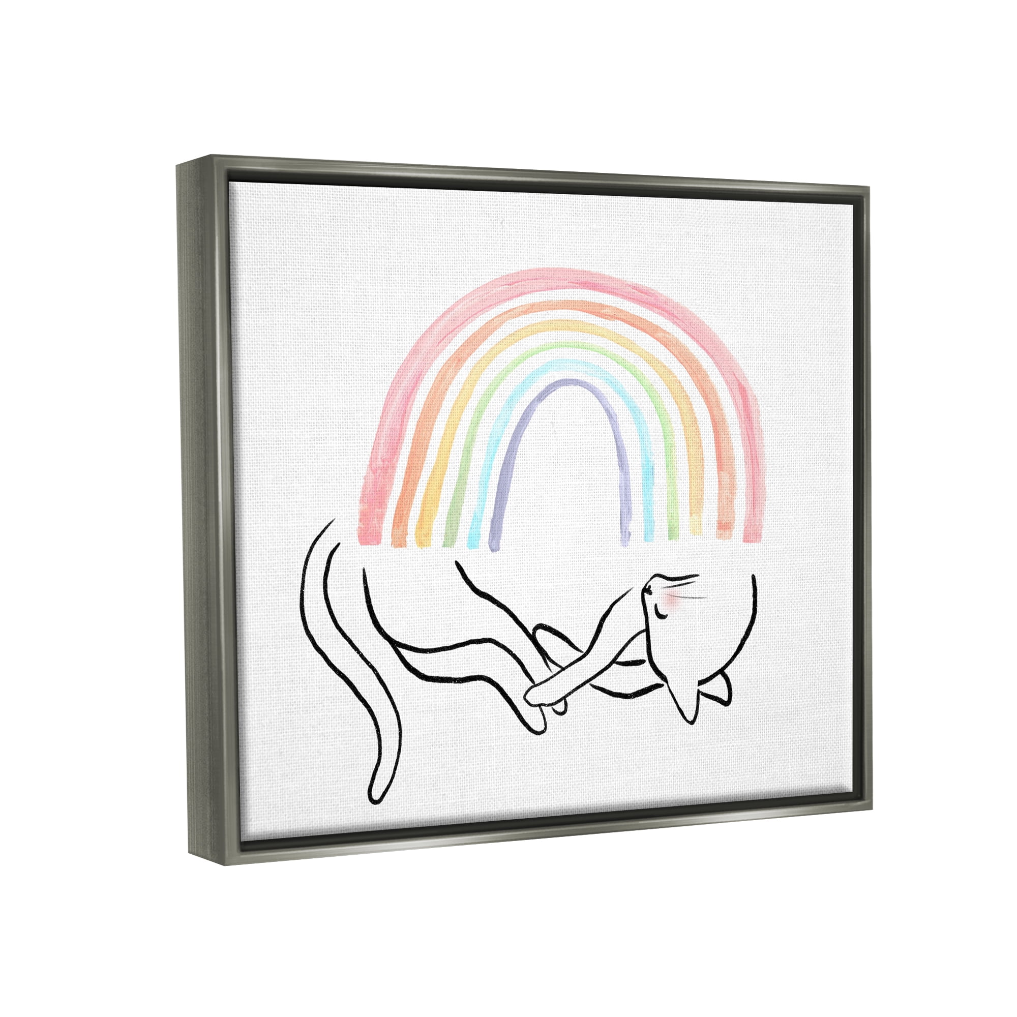 Stupell Industries Sleeping Cat Rainbow Pet Animals & Insects Painting Gray Floater Framed Art Print Wall Art