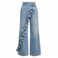 thumbnail image 4 of Zivyakyron Summer Womens Wide Leg Jeans Casual Full Length Baggy Denim Jeans Women Asymmetrical Culottes Frayed Solid Pants, 4 of 5