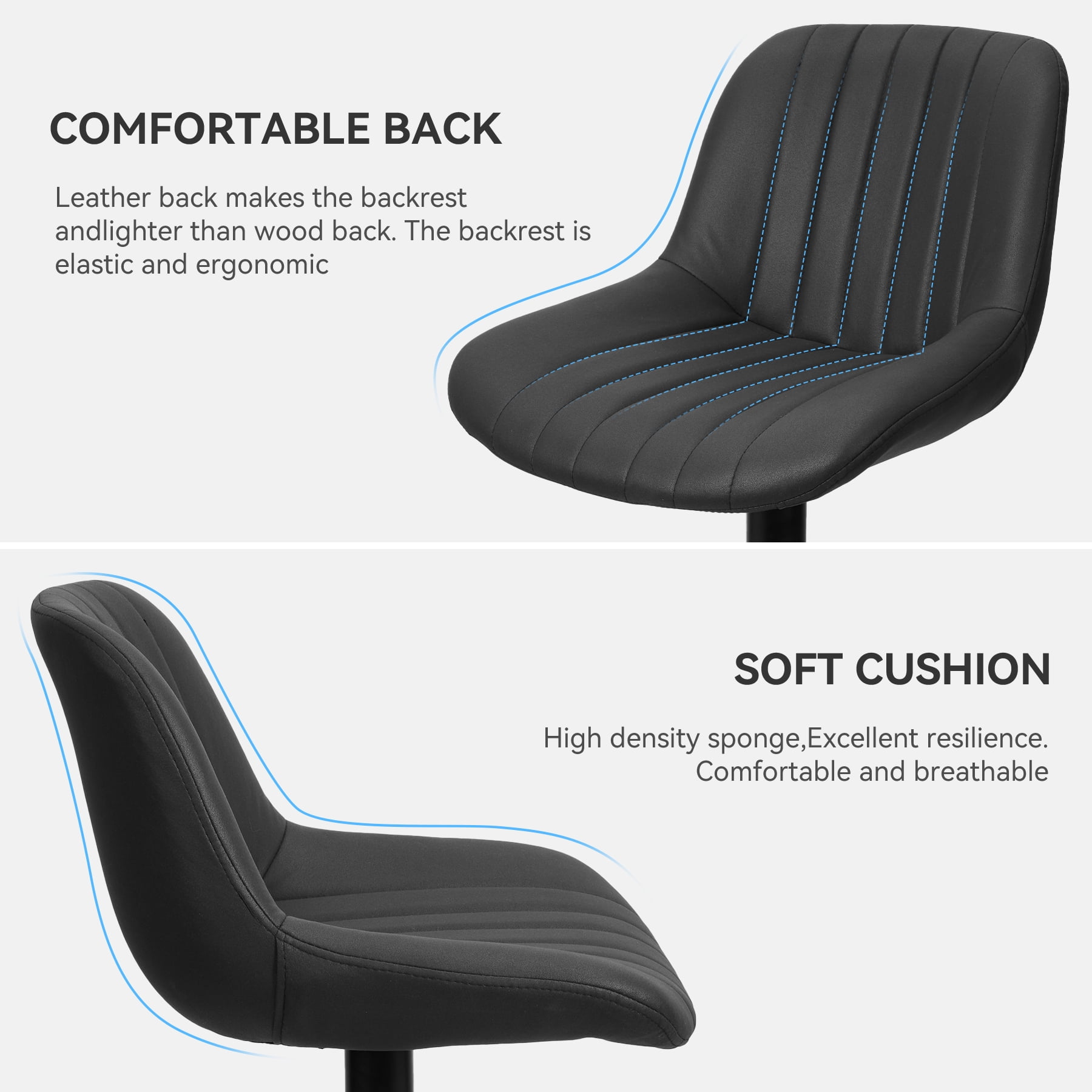 Hawsaiy Adjustable Bar Stools Set of 2, Swivel Counter Height Bar Chairs with Back, Modern Technical Fabric Barstools for Kitchen Island & Home, Black