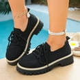 thumbnail image 2 of Women's Wide Width Breathable Knit Platform Loafers, Round Toe Lace-Up Lightweight Casual Dress Shoes for Spring & Summer, Black/Beige, 2 of 10
