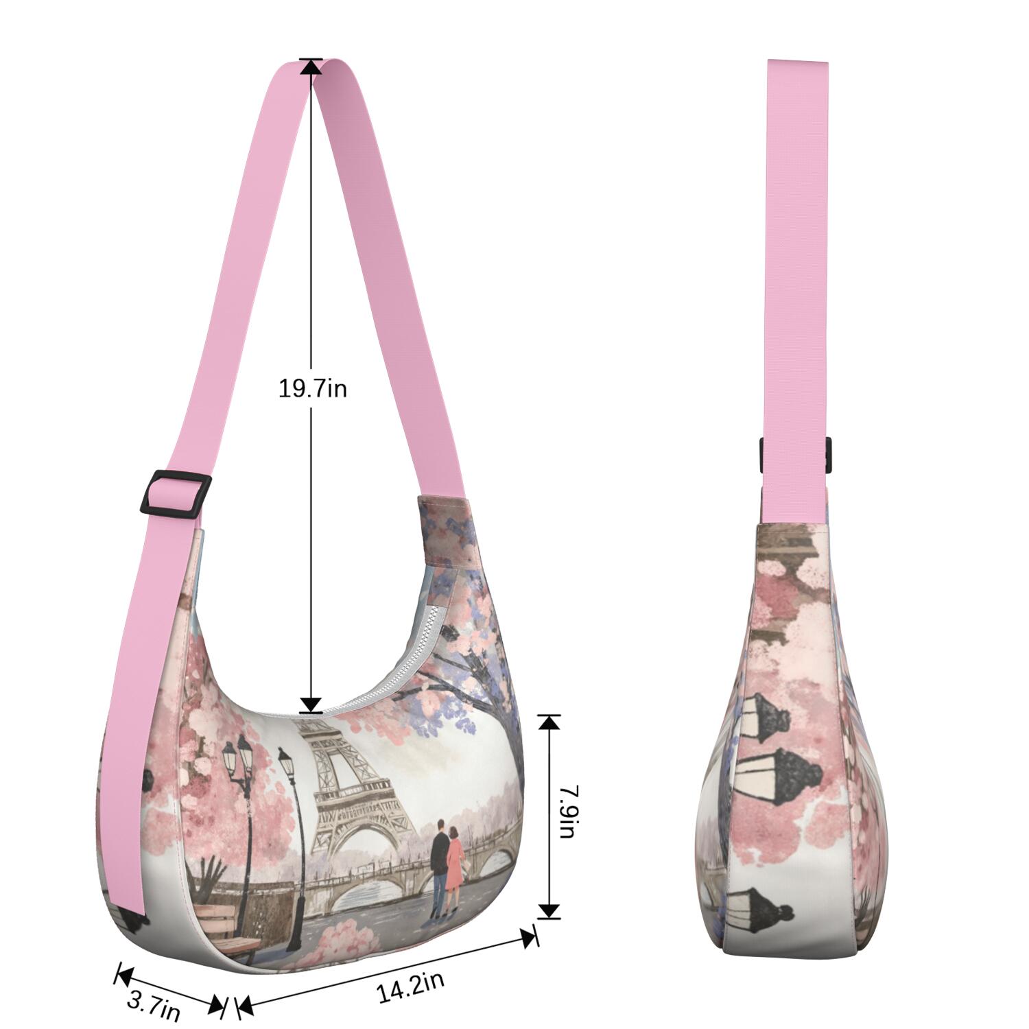 Paris Crescent Cross Body Bag Nylon Bag for Casual Outing Enthusiasts