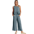 thumbnail image 3 of Women'S Casual Sleeveless Pleated Round Neck Vest Wide Leg Cropped Pants Set Gray Blue M, 3 of 6