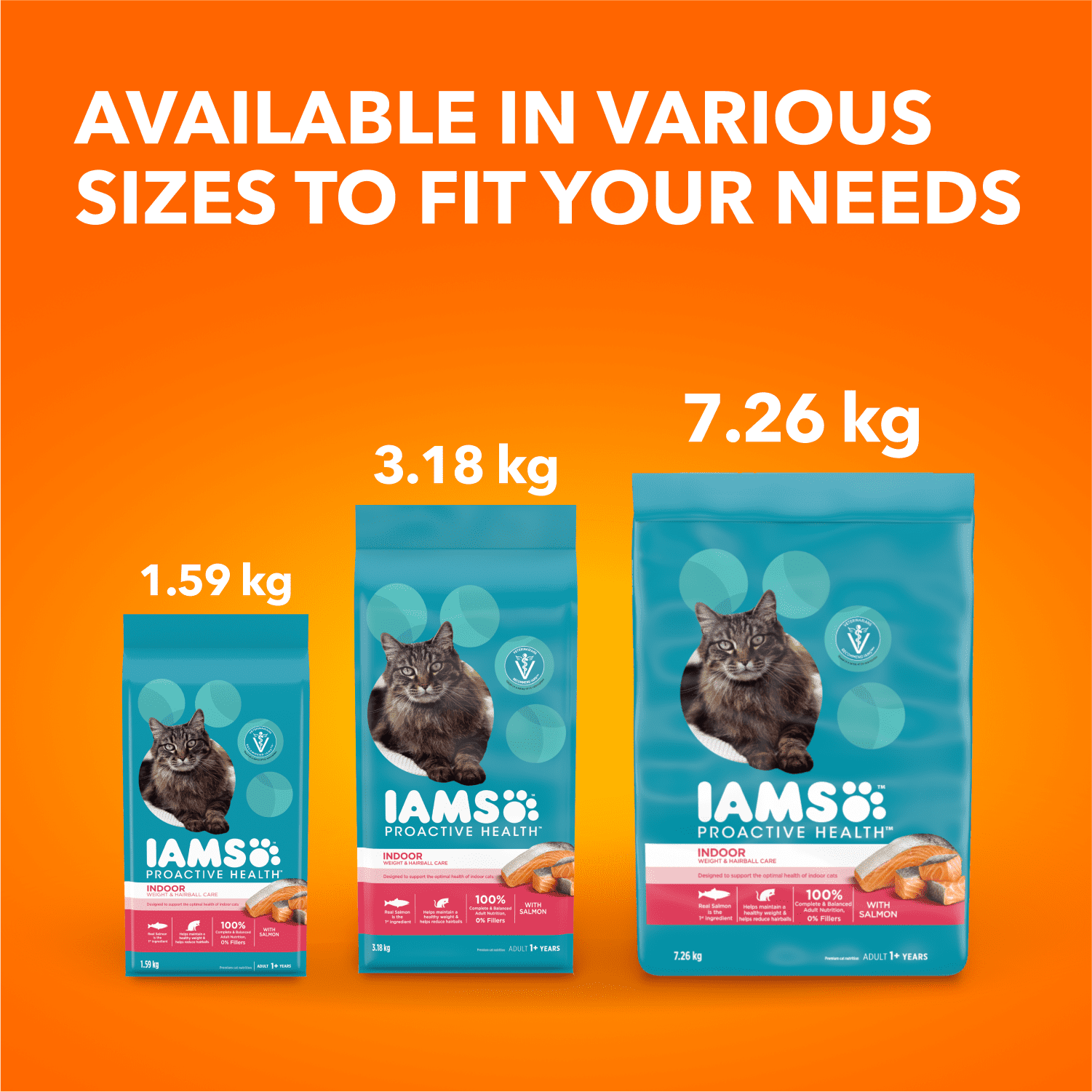 Iams Proactive Health Adult Indoor Weight & Hairball Care Dry Cat Food with Salmon 1.6kg