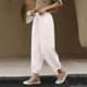thumbnail image 5 of Pantalones de Lino Mujeres Color Sólido Cintura Elástica Pantalones de Ropa de Trabajo Casual Longitud Del Tobillo Verano, 5 of 8