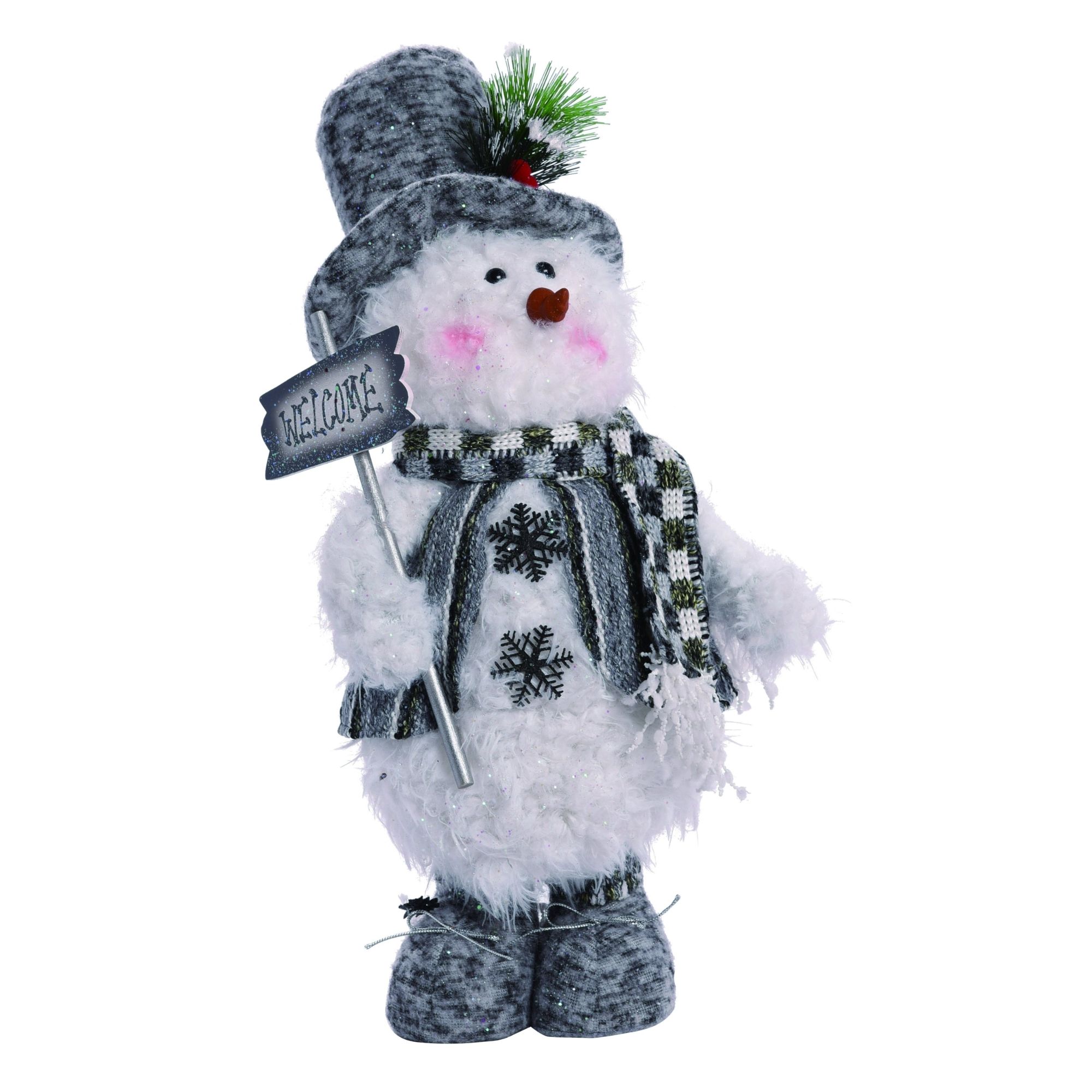 15" White and Gray Fuzzy Standing Snowman Christmas Plush