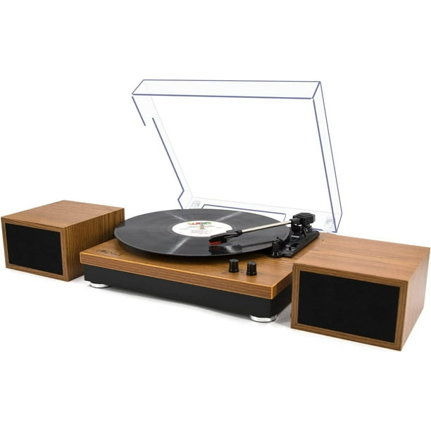 LP&No.1 Record Player, Bluetooth Vinyl Turntable with Stereo Bookshelf ...