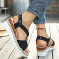 thumbnail image 4 of Rokment Women's Platform Chunky Heels Dressy Sandals Fashion Casual Metallic Silver Buckles Leather Elastic Ankle Strap Wedge Slingback Heeled Summer Comfortable Walking Shoes Black Size 6, 4 of 7