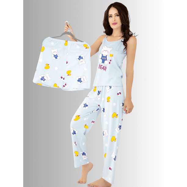 SET DE PIJAMA DE PIEZAS PANTALON, SHORT Y BLUSA PARA MUJER