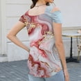 thumbnail image 4 of JTZGDY Cold Shoulder Tops for Women Cute Floral Pattern Printed Summer Short Sleeve V Neck Basic Tunic Tees Loose Flowy Cozy Tshirt Blouse Wine M, 4 of 8