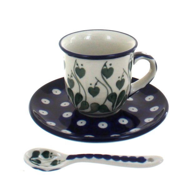 Blue Rose Polish Pottery Alyce Espresso Cup & Saucer with Spoon