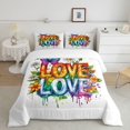 thumbnail image 2 of Manfei Watercolor Rainbow Queen Comforter Set, Drip Groovy Flower Comforter Sets Queen, White Blue Orange, Black Reversible, 3pcs, 1 Comforter and 2 Pillowcases, 2 of 7
