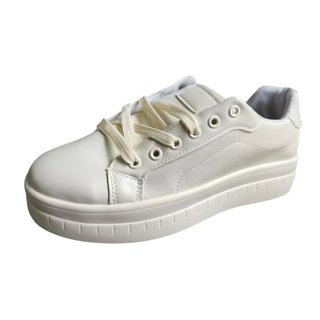 

Mackneog Ladies Solid Color Round Toe Lace Up Platform Casual Shoes Gift on Clearance