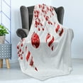 thumbnail image 4 of Christmas Soft Flannel Fleece Throw Blanket, Traditional Design Holly Berry Branches Snow and Bokeh Effect Print, Cozy Plush for Indoor and Outdoor Use, 60" x 80", Red White, by Ambesonne, 4 of 5