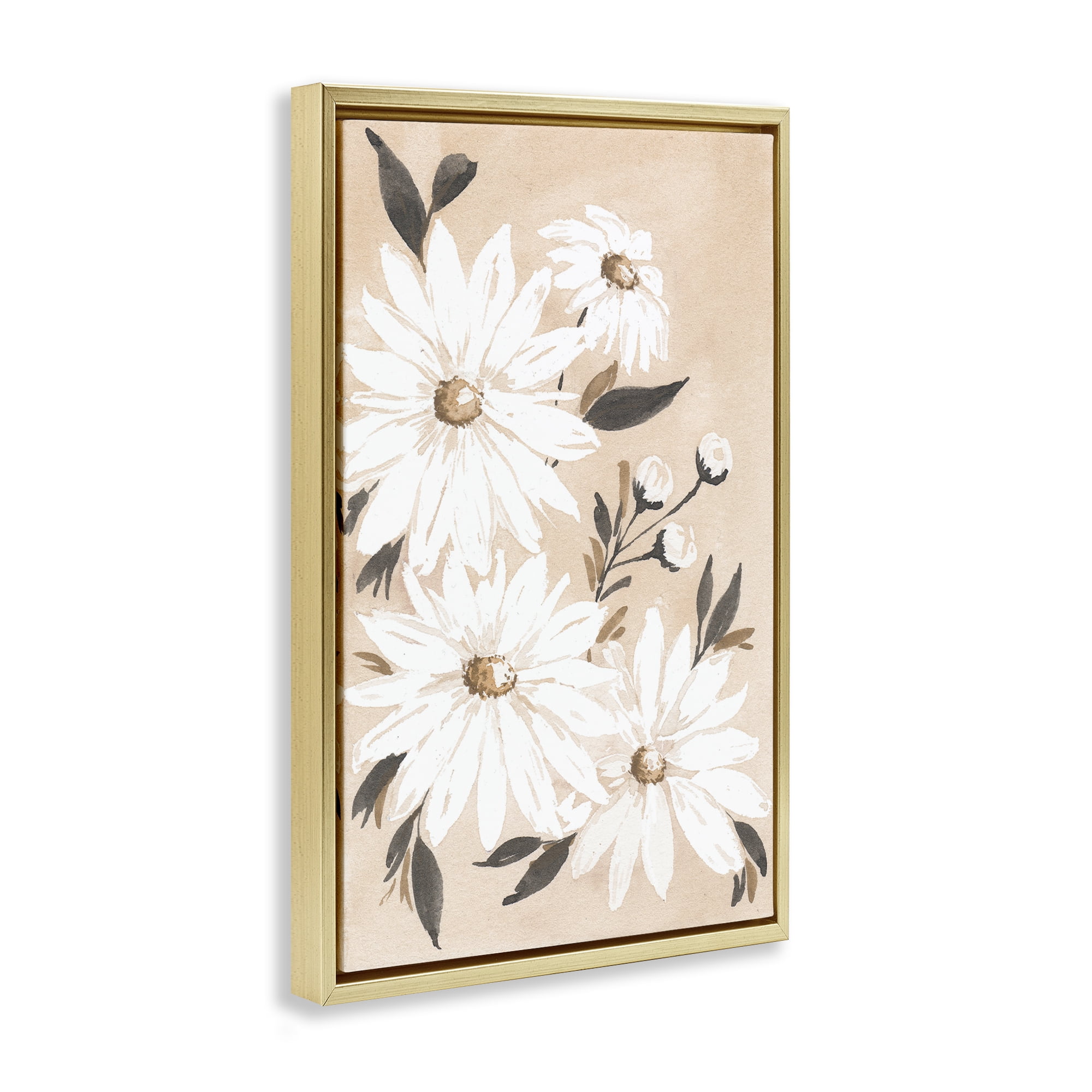 Stupell Industries Muted Neutral Daisies Botanical & Floral Painting Gold Floater Framed Art Print Wall Art, 17 x 25