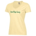 thumbnail image 2 of Women's  Gold Northern Michigan Wildcats Script Logo Comfort Wash V-Neck T-Shirt, 2 of 3