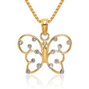 14K Solid Yellow Gold Butterfly Wings Necklace Chain Pendant Charm with chain 18inch