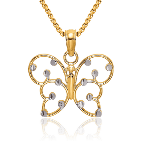 14K Solid Yellow Gold Butterfly Wings Necklace Chain Pendant Charm with chain 18inch