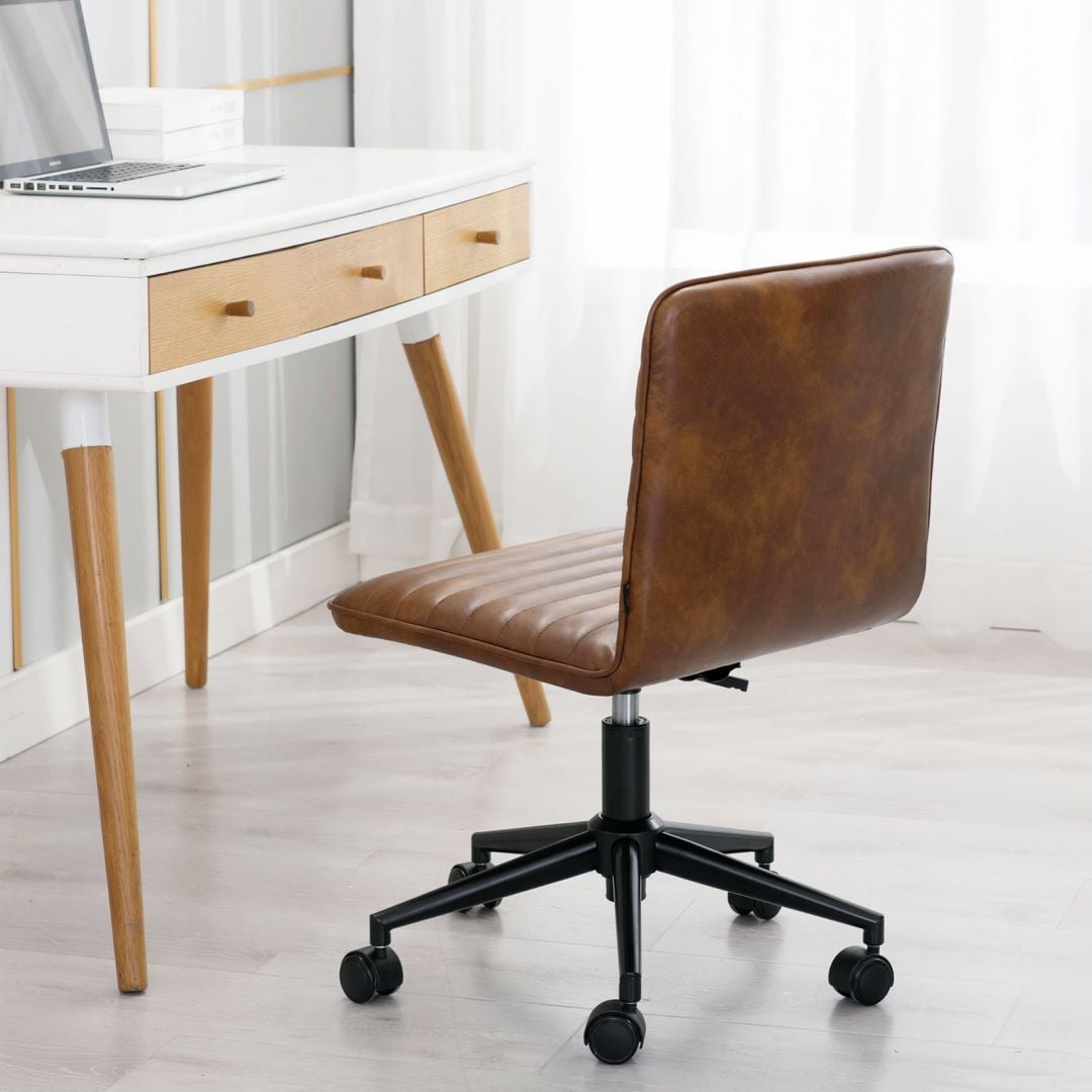 Furniliving Armless Office Chair Mid-Back  Leather Task Chair Rolling  Swivel Adjustable Computer Chair,Dust Yellow