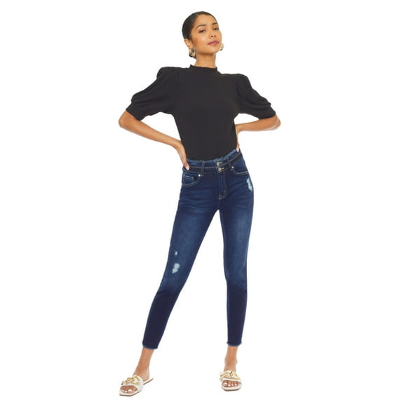 Kancan - Women's HIGH Waist Ankle Length Two Button Jeans - KC7317