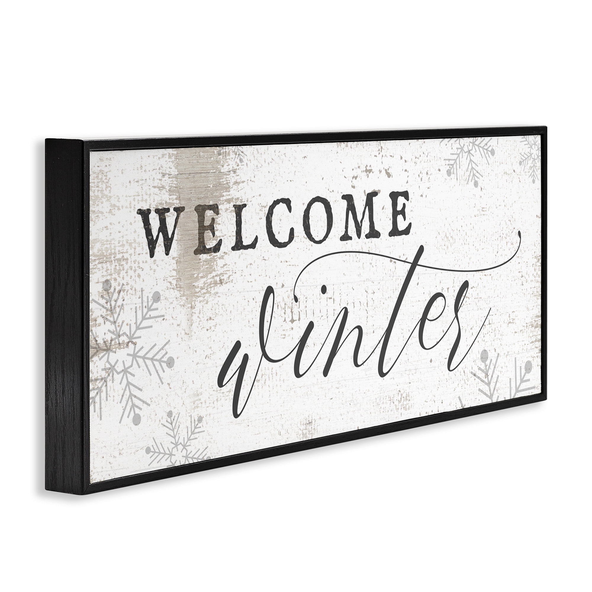 Stupell Industries Welcome Winter Snowflake Pattern Holiday Painting Black Framed Art Print Wall Art, 24 x 10