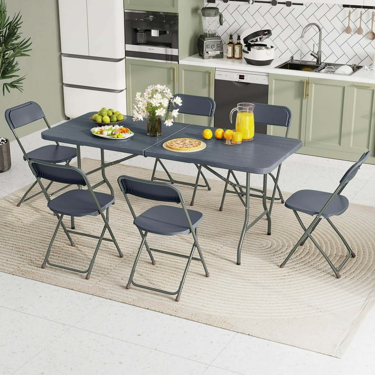 Costway 6 ft Portable Folding Table with Wood Grain HDPE Tabletop