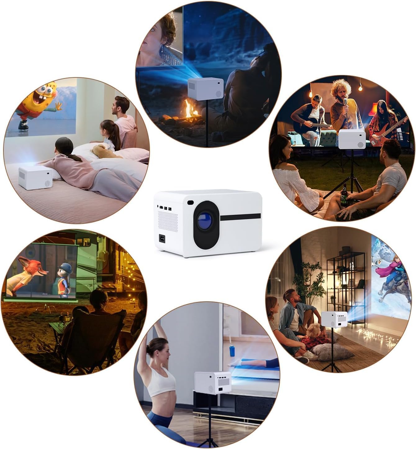 Projector with WiFi and Bluetooth Native 1080P Full HD Projector 18000 Lumens Outdoor 200" Projection Screen Video Movie Proyector Compatible with Smartphone, HDMI,USB,AV,Fire Stick, PS5, White