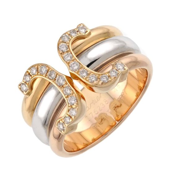 Pre-Owned Cartier 2C #48 Diamond Ring, 18K Yellow Gold, White Pink Three-Color Three-Gold 750...