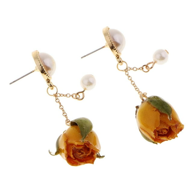 1 Par De De Flores Naturales Naturales Preservados De Flores De Moda Macarena pendientes de flores de rosa cuelgan