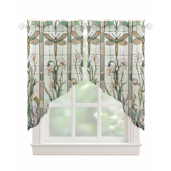Vintage Dragonfly Swag Valances for Windows, Botanical Teal Spring Summer Rod Pocket Sheer Valances for Small Windows, Swag Toppers Light Filtering for Kitchen Living Room 2 Panels 28''x36''