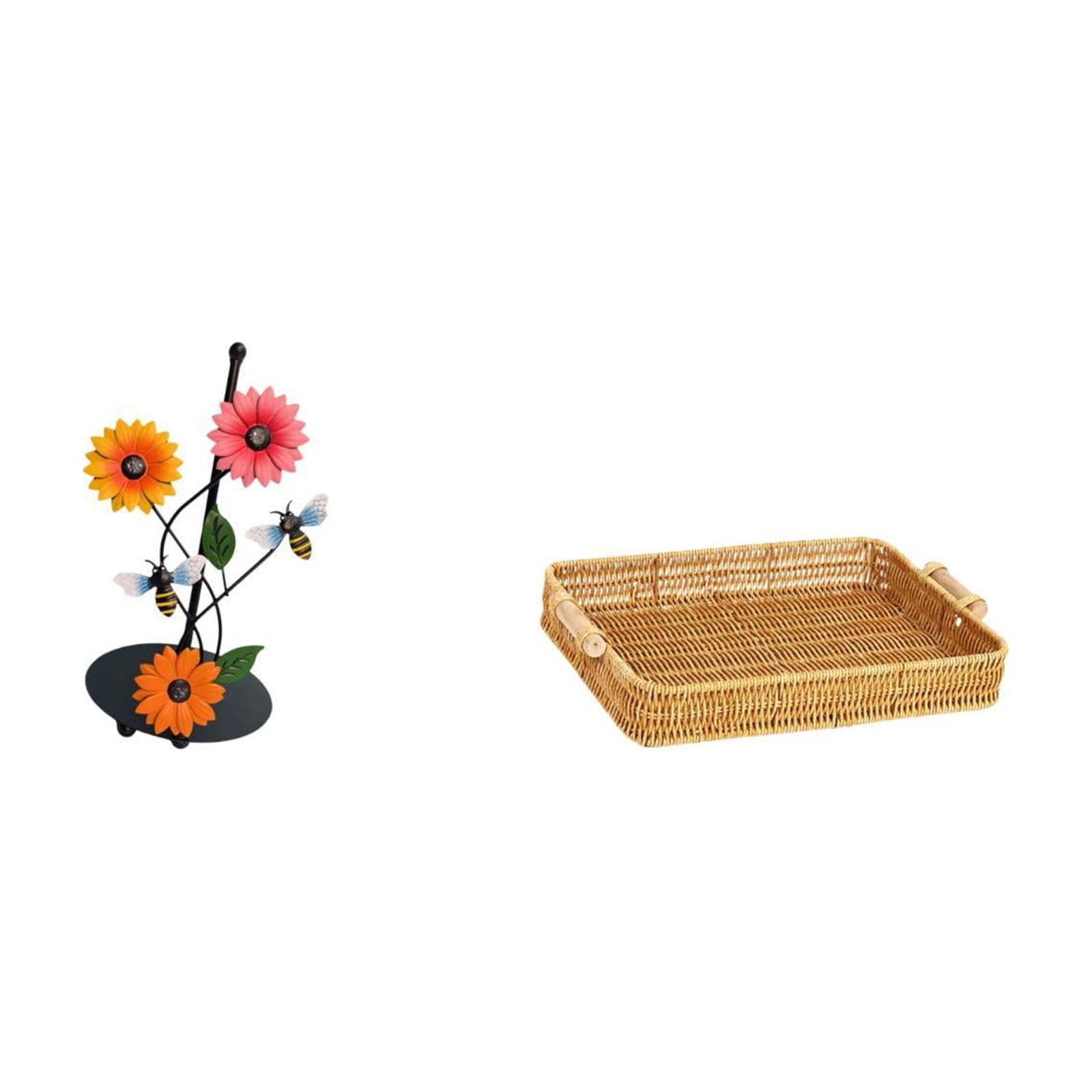 Fiocias Toilet Paper Holder Paper Towel Holder Countertop Storage Basket Woven Kitchen Basket with Handles Handmade Iron Material Suitable for Kitchen Counter