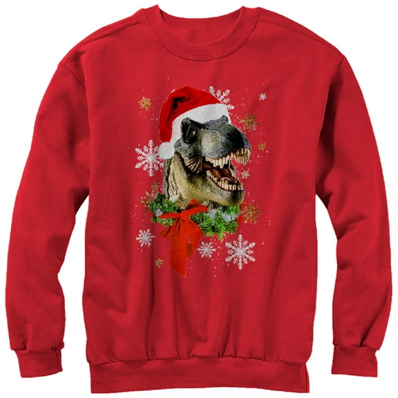 Men's Lost Gods Ugly Christmas T Rex Santa Claus Sweatshirt Red Small