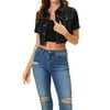 Allegra K Women's Casual Short Sleeves Button Cropped Denim Jacket