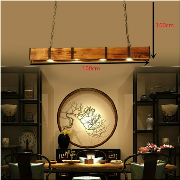 Rustic 4 Lights Chandelier FarmHouse Ceiling Light Pendant Hanging Light Wooden for Farmhouses, Restaurants, Living Room