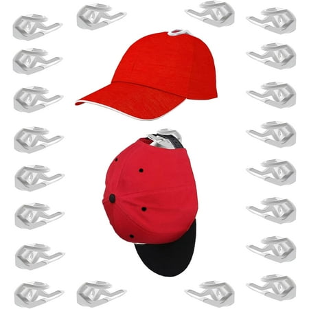 

HYKE Adhesive Hat Hooks for Wall (20-Pack) - Minimalist Hat Display Strong and no Drilling Cap Shelf Organizer for Door Closet Ofce Bedroom (White)