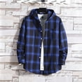 thumbnail image 2 of Breezora Men's Long Sleeve Shirt Plaid Flannel Casual Button Down Hooded Jacket Outdoor Hiking Camping Utility Shacket with Pockets XXL Size Dark Blue, 2 of 6