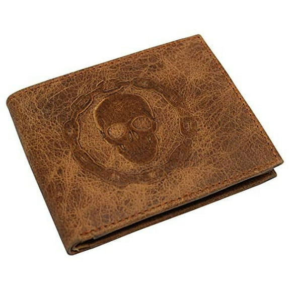 RFID Blocking Chain Skull Men's Bifold Genuine Leather Wallets