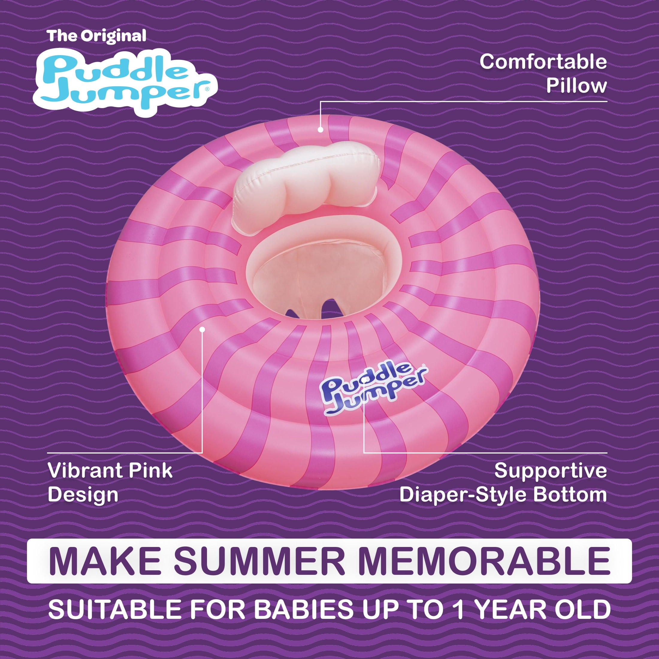 Puddle Jumper WonderSplash Round 3-Ring Inflatable Baby Boat Float, 0-24lbs (0-11kg) Weight Capacity