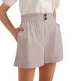 thumbnail image 3 of Shorts for Women 2026 Summer Cotton Linen Elastic High Waist Wide Straight Leg Roll Up Casual Shorts with Pockets, 3 of 7