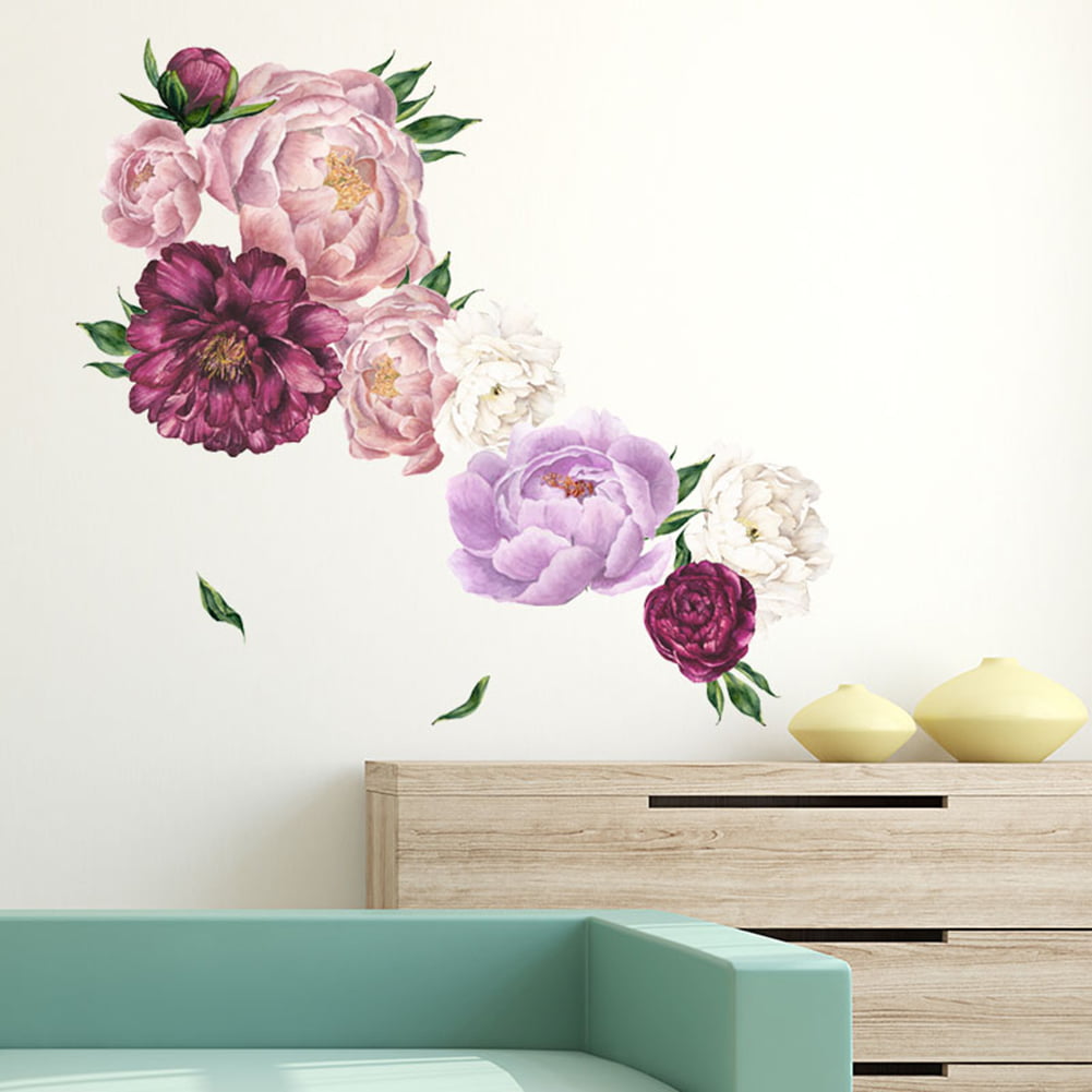 Peony Toilet Stickers Washing Room Decoration Wall Stickers Removable Decal 