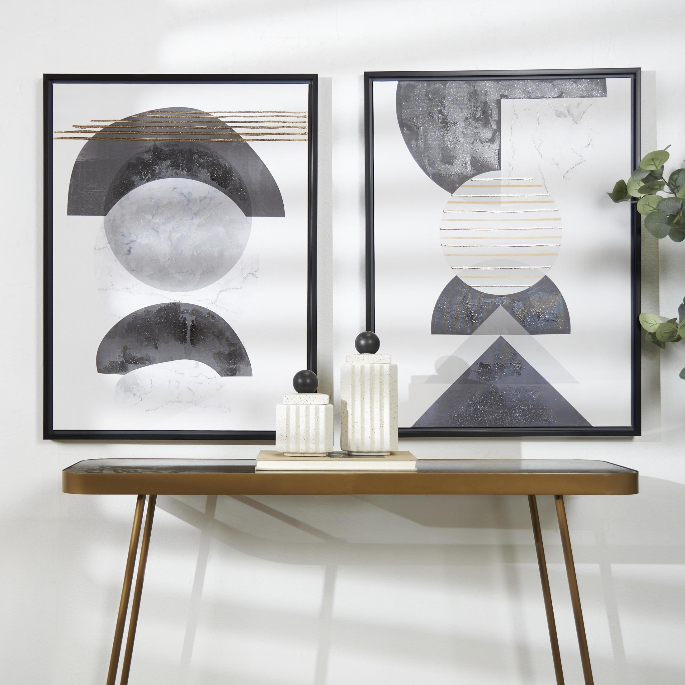 24" x 32" Mid Century Modern Geometric Geometric Framed Wall Art with Gold Foil Accent, by DecMode (2 Count)